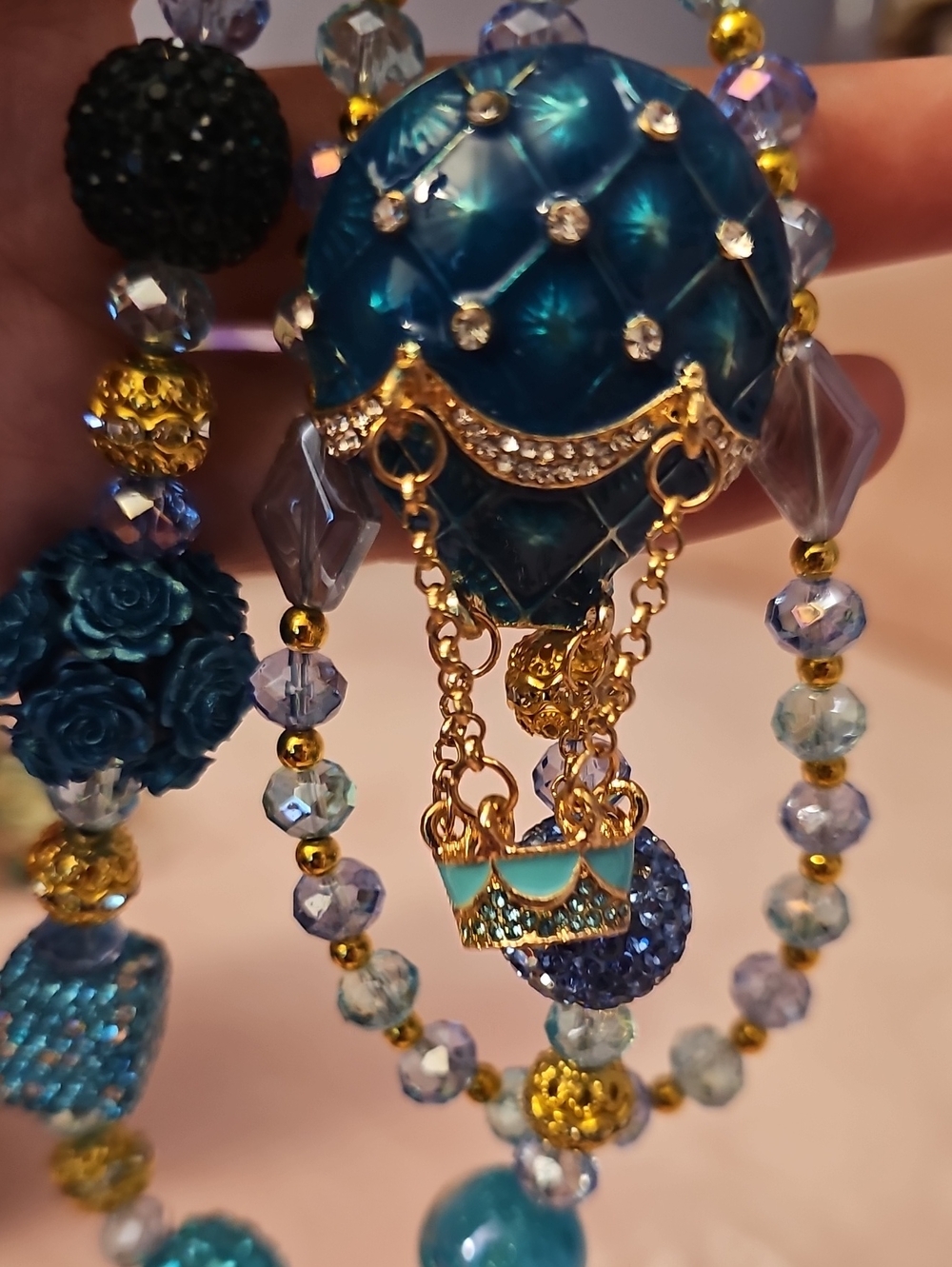 Gold & Teal Hot Air Balloon Purse Charm